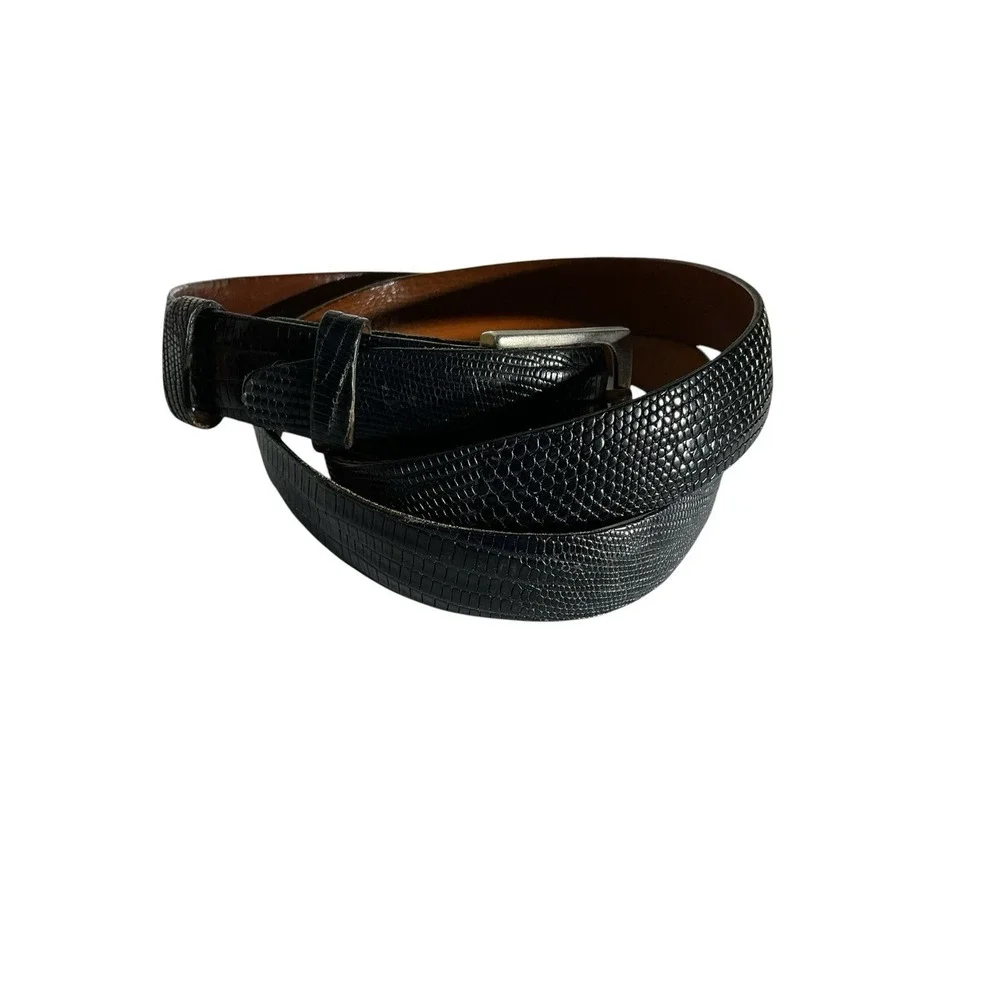 CEINTURES Vtg Black Genuine Lizard Belt Size 36 Gold Tone Buckle